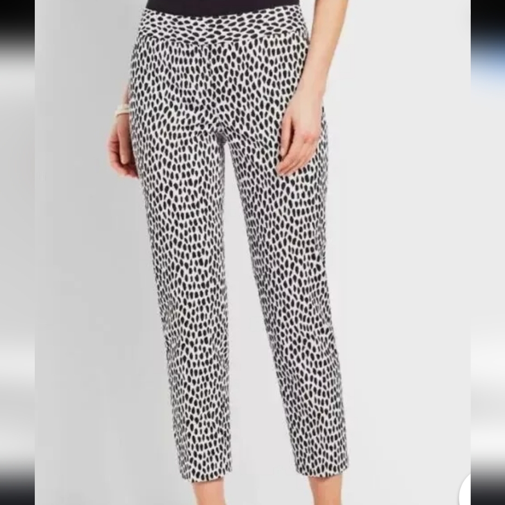 Talbots Slim Crop Pant Women Sz12 Black/White Cheetah Spot Print
